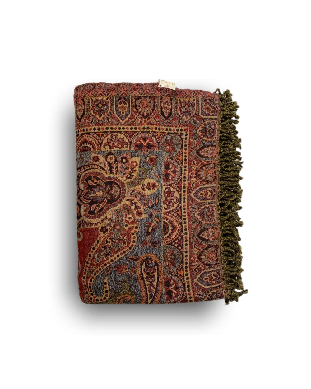 Ullpledd Paisley brun/rød