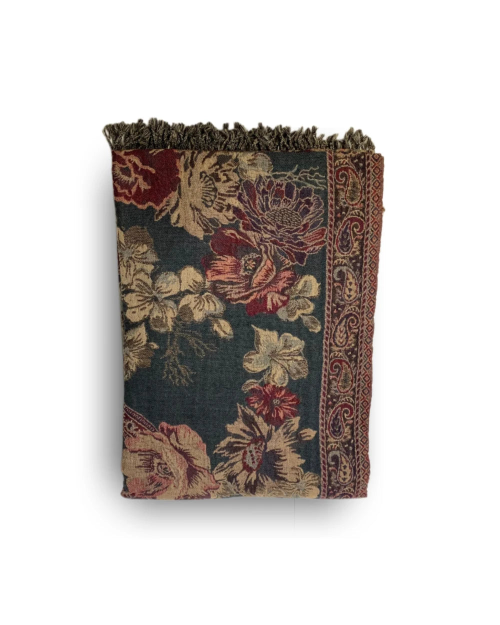 Ullpledd Paisley Roses Green/Burgundy