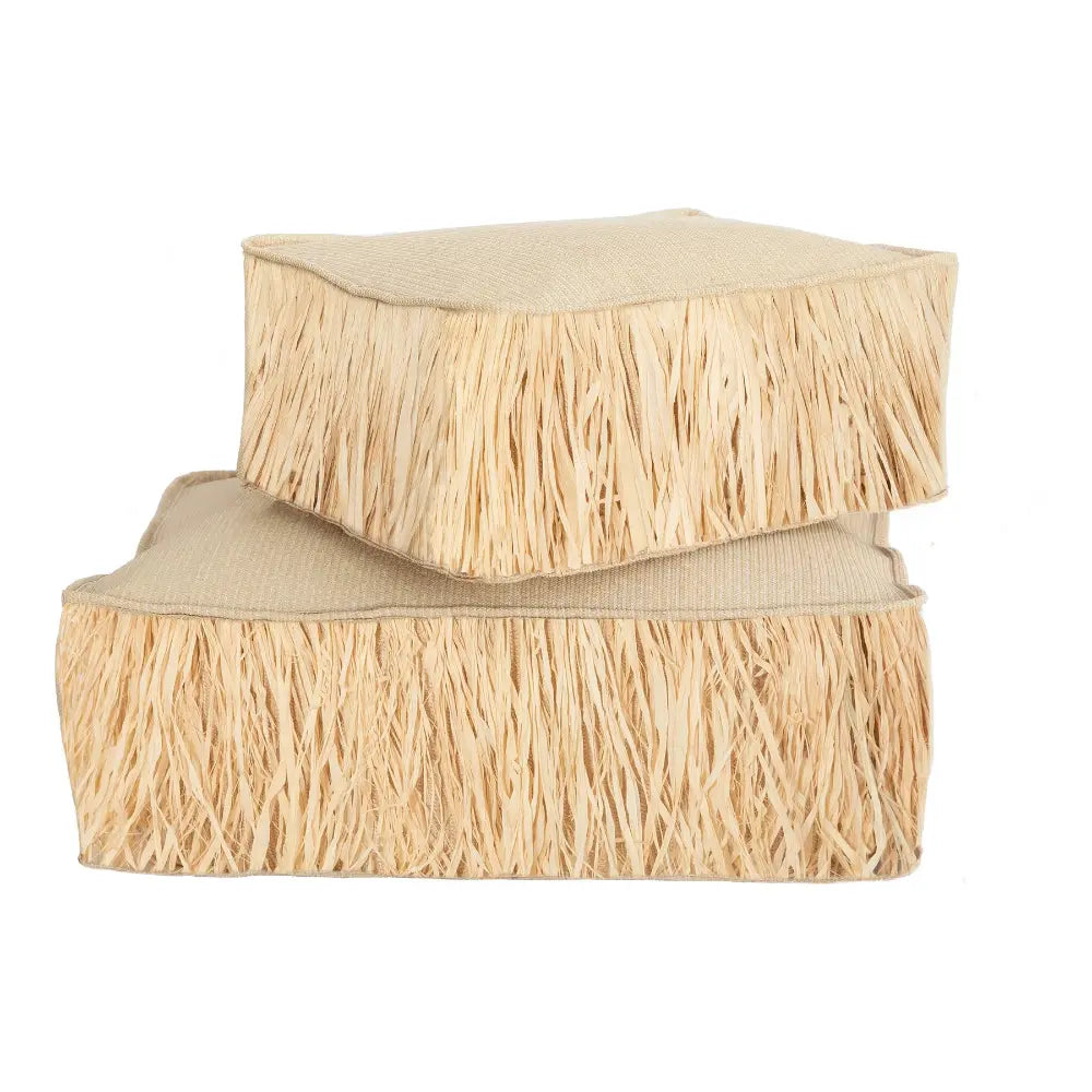 S floor cushion - beige raffia + finges Bedtime.no.