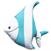 Sakkosekk XL fish - white raffia + sky blue Bedtime.no.