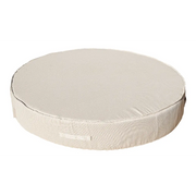 Round bed - beige and white fabric Bedtime.no.