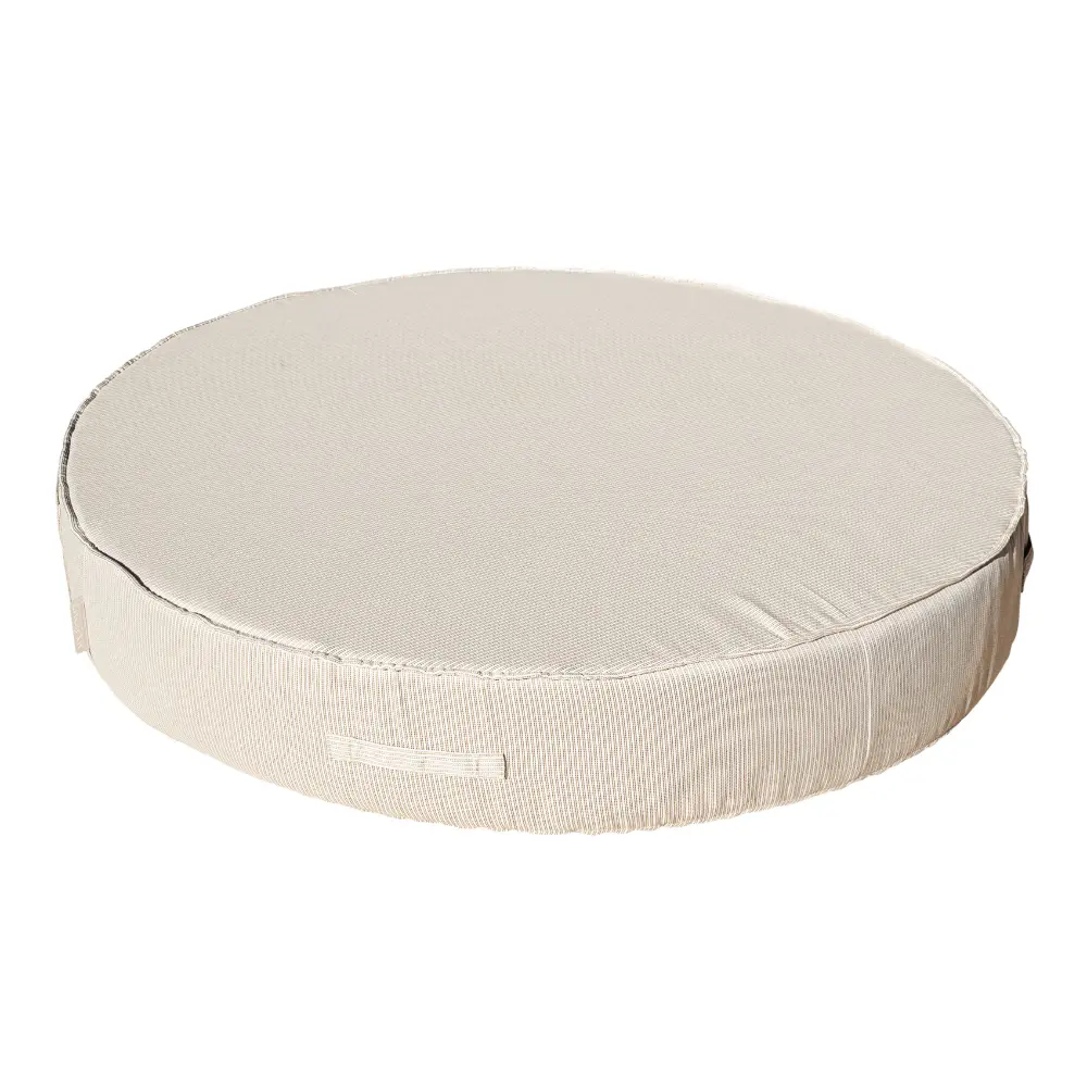 Round bed - beige and white fabric Bedtime.no.