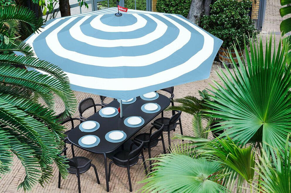 Fatboy Parasoll Stripesol Wave Blue incl. base black Bedtime.no.