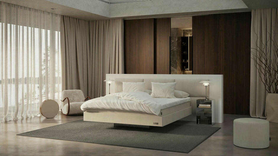 Rammeseng Hällsö Fabric, inkl. Luxury overmadrass og Store Harpö fra Carpe Diem Beds Bedtime.no.