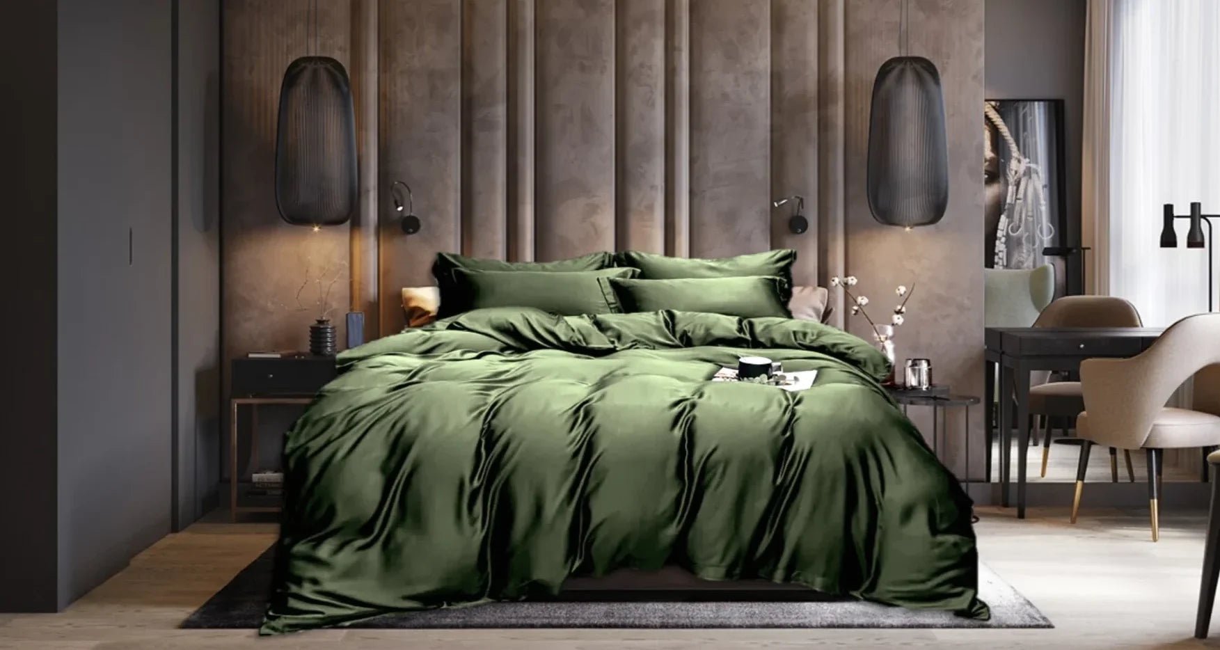 Bambus Sengesett, Mørk Grønn Bedtime Collection