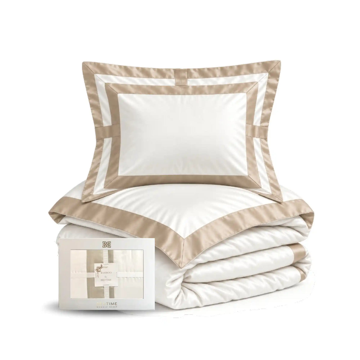 Bambus Sengesett, Frame Hvit & Beige