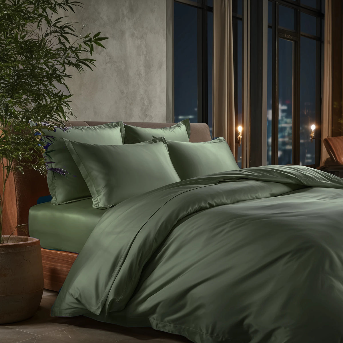 Mørk Grønn bambus sengesett fra Bedtime Collection