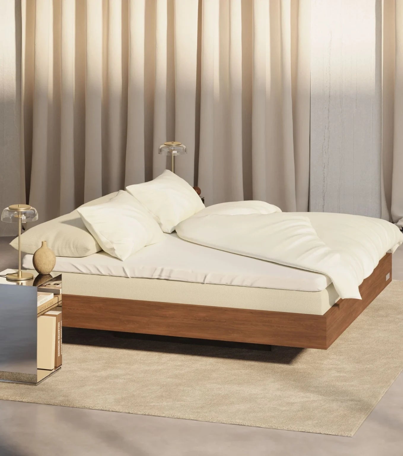 Rammeseng Hällsö Walnut, inkl. Luxury overmadrass og Store Harpö fra Carpe Diem Beds Bedtime.no.