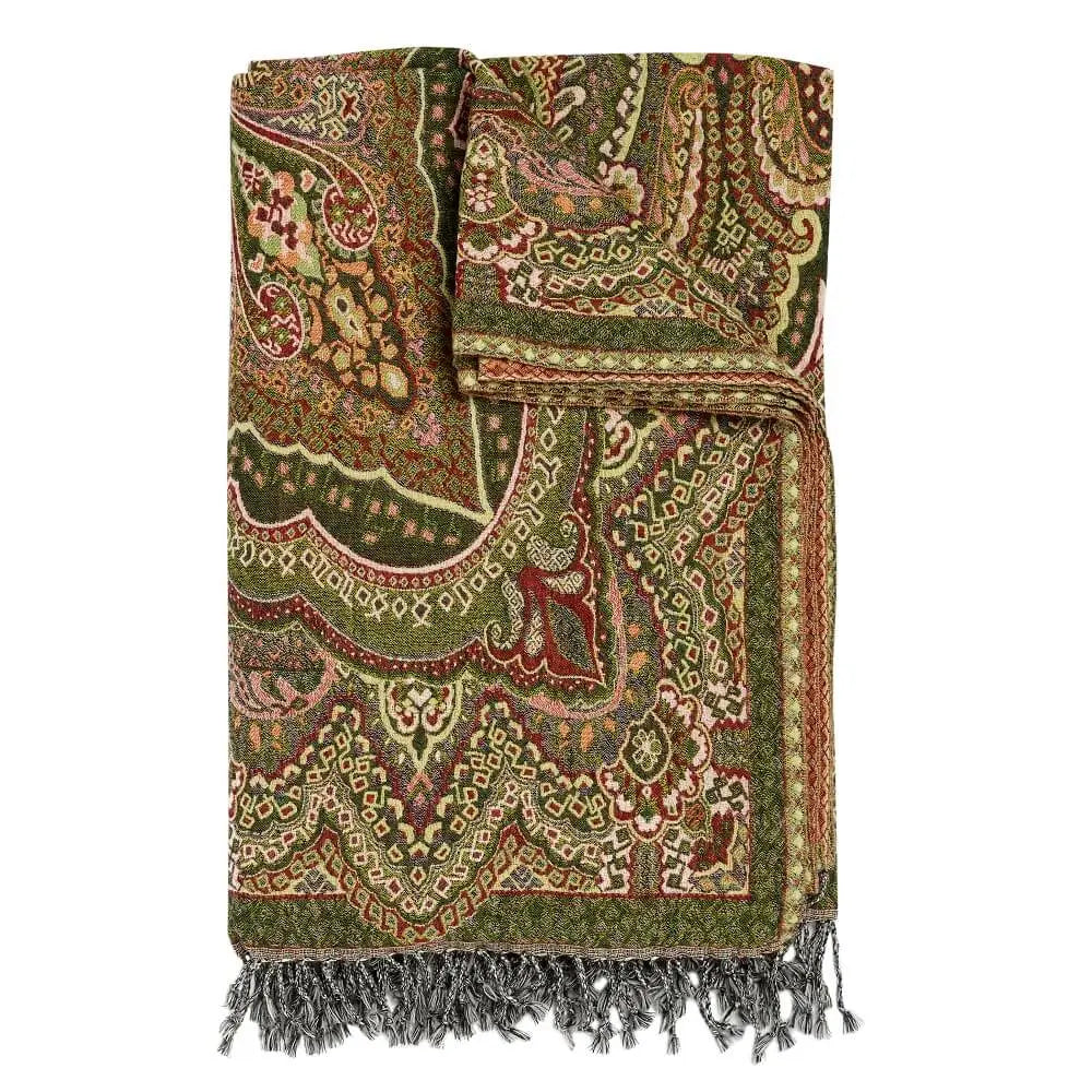 Ullpledd Paisley Grønn/Fersken