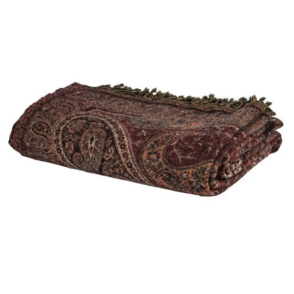 Ullpledd Paisley brun/rød