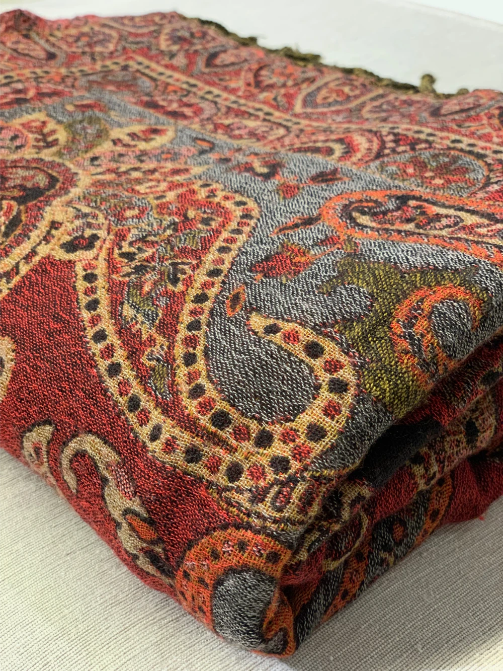 Ullpledd Paisley brun/rød