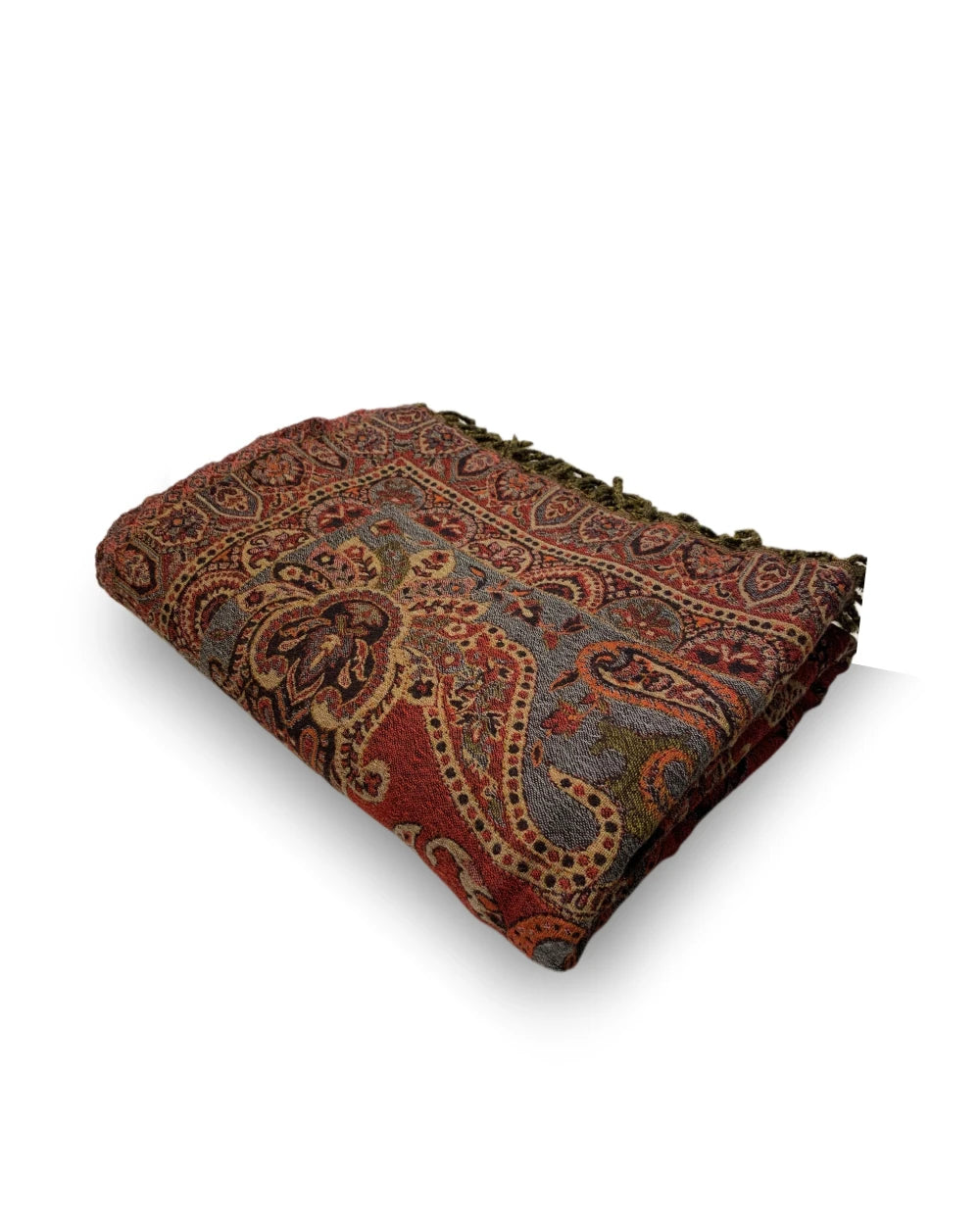 Ullpledd Paisley brun/rød