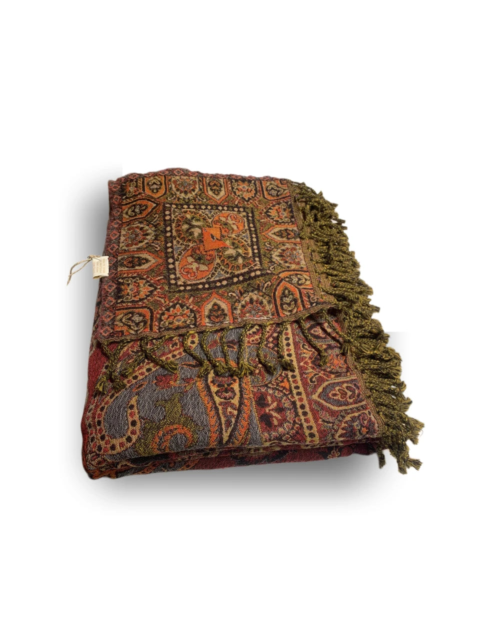 Ullpledd Paisley brun/rød