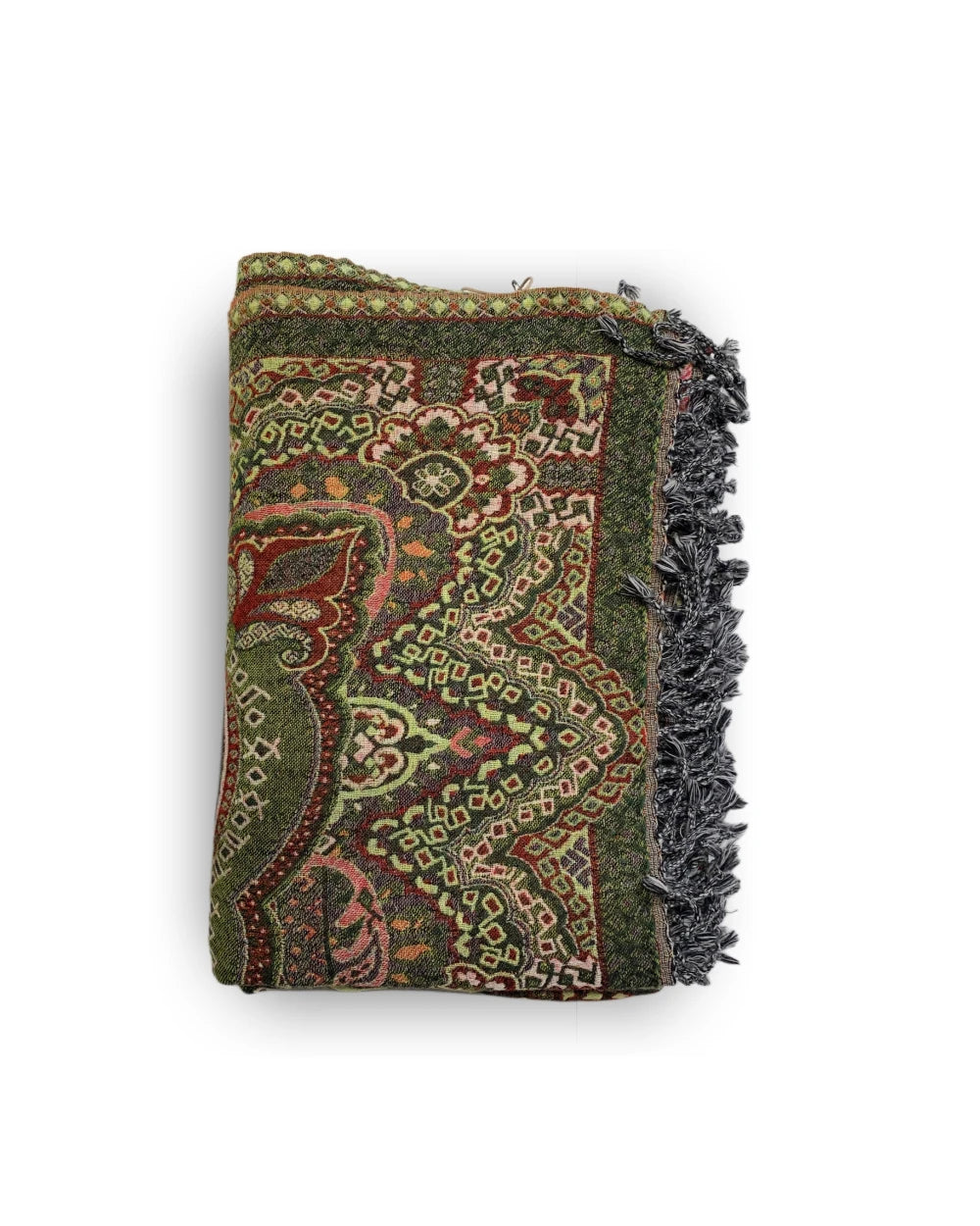 Ullpledd Paisley Grønn/Fersken