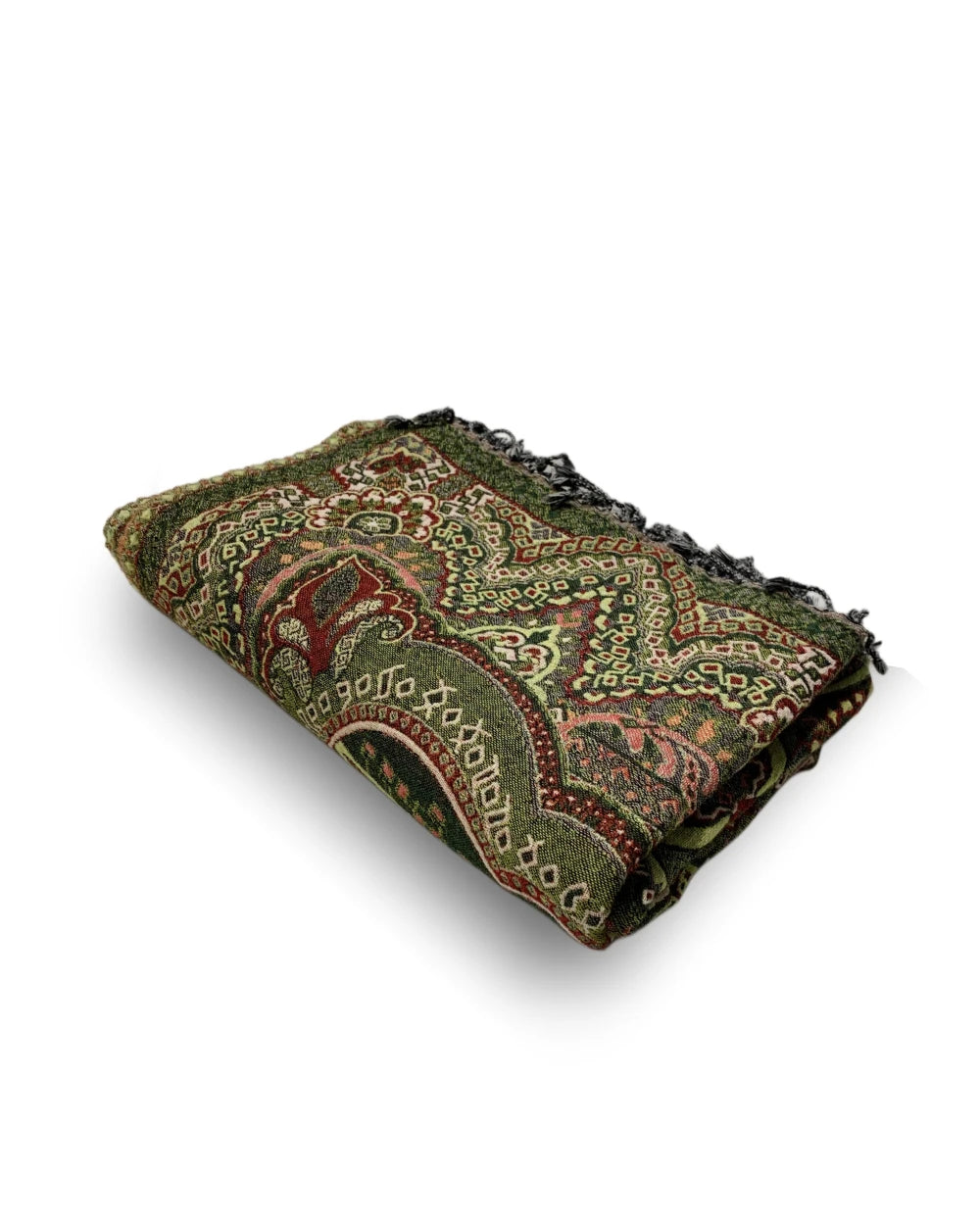 Ullpledd Paisley Grønn/Fersken
