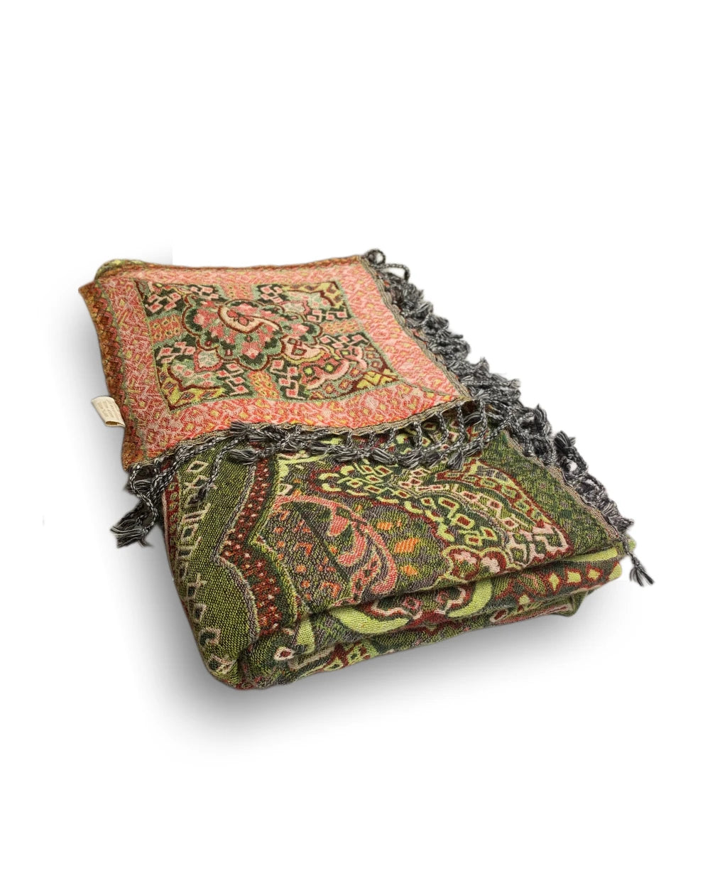 Ullpledd Paisley Grønn/Fersken