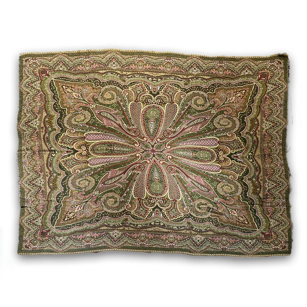 Ullpledd Paisley Grønn/Fersken