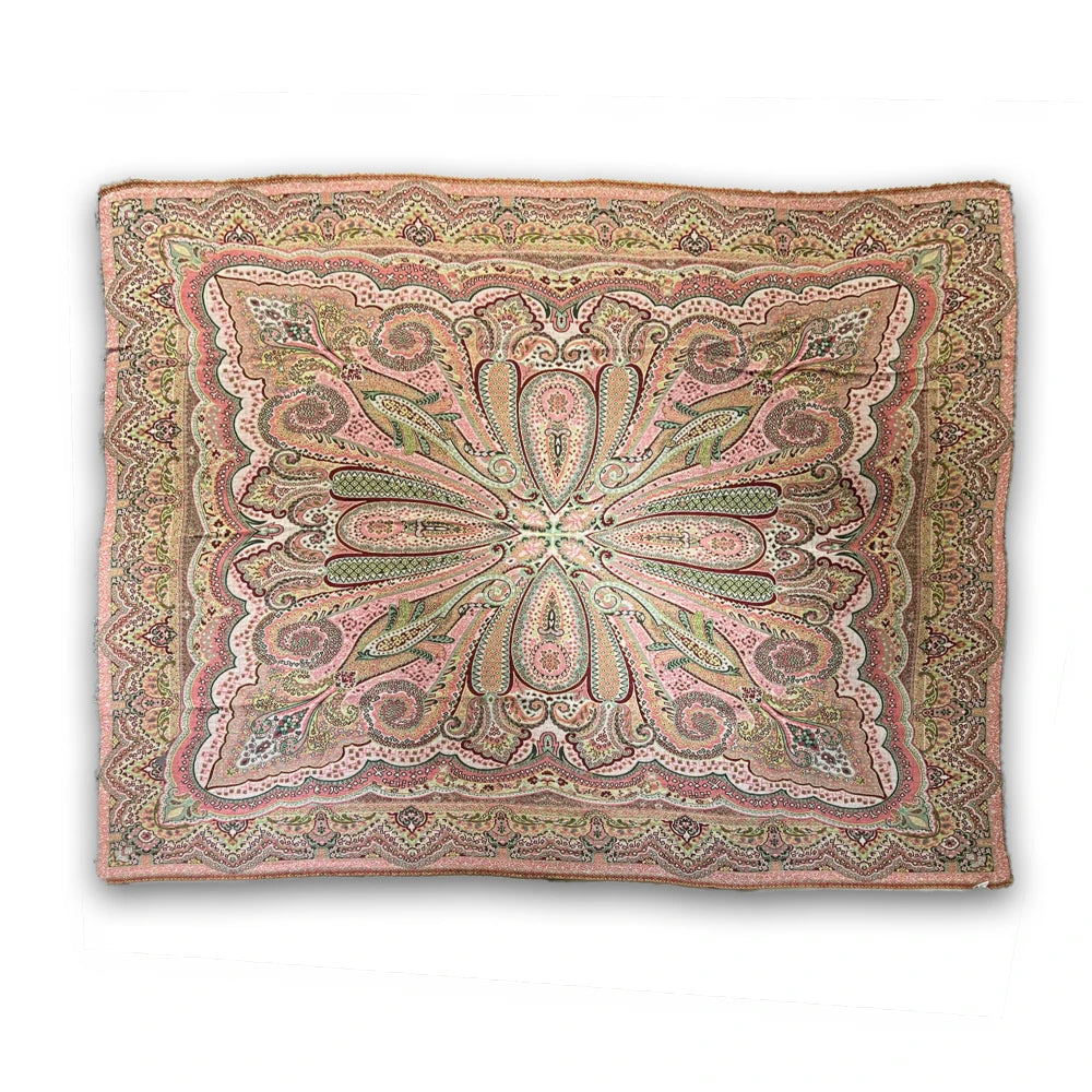 Ullpledd Paisley Grønn/Fersken