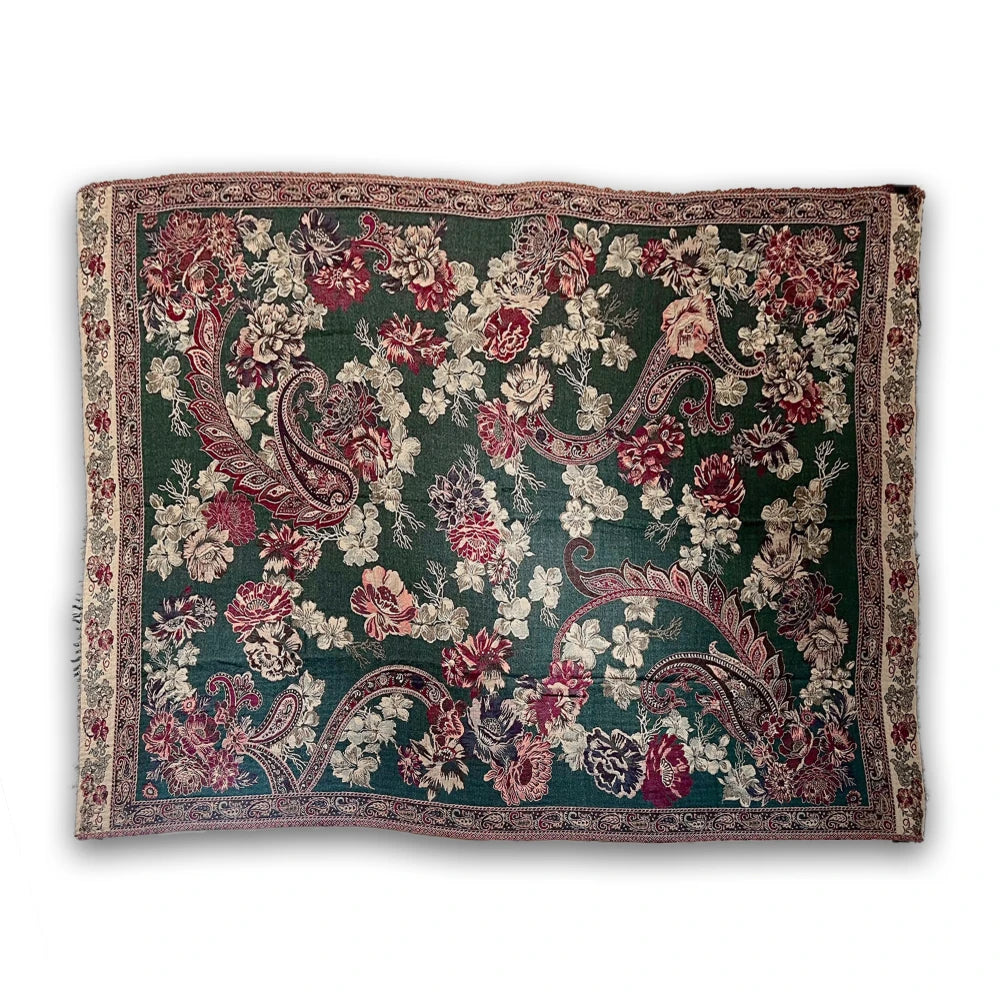 Ullpledd Paisley Roses Green/Burgundy