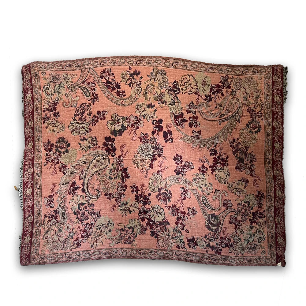 Ullpledd Paisley Roses Green/Burgundy