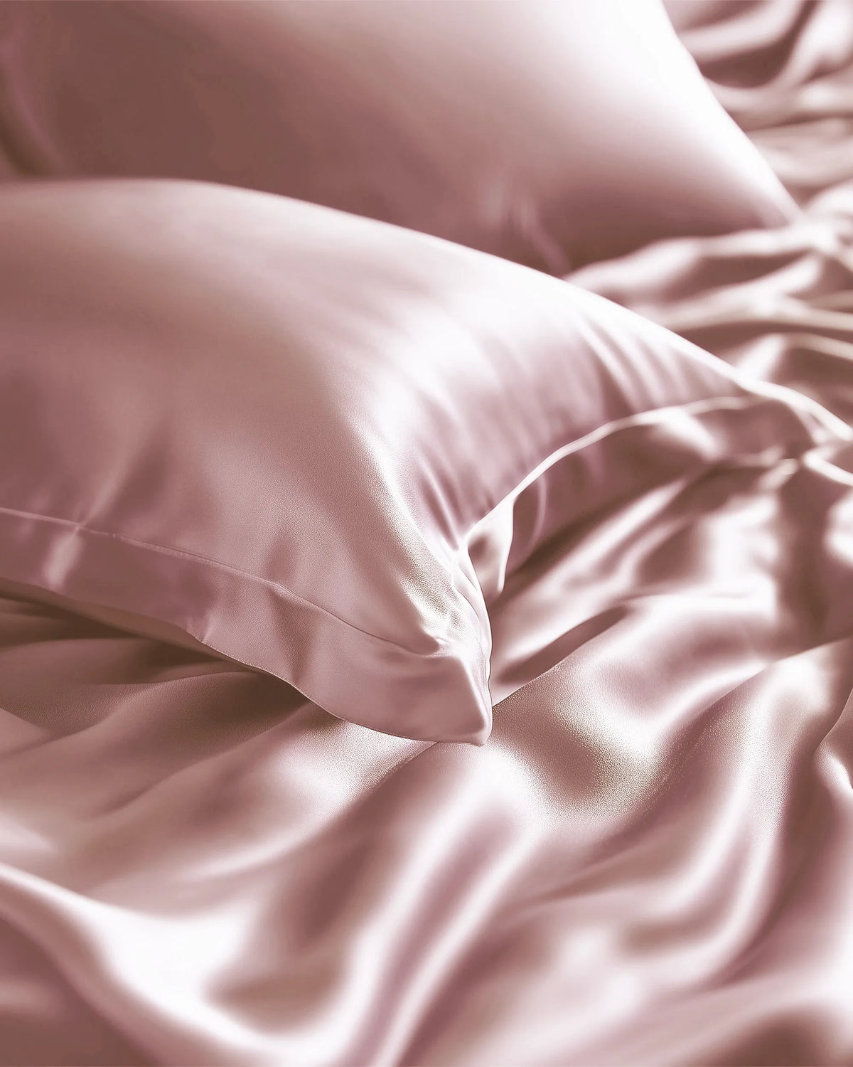 Detalj av dus rosa silkeputetrekk med dekorativ kant
