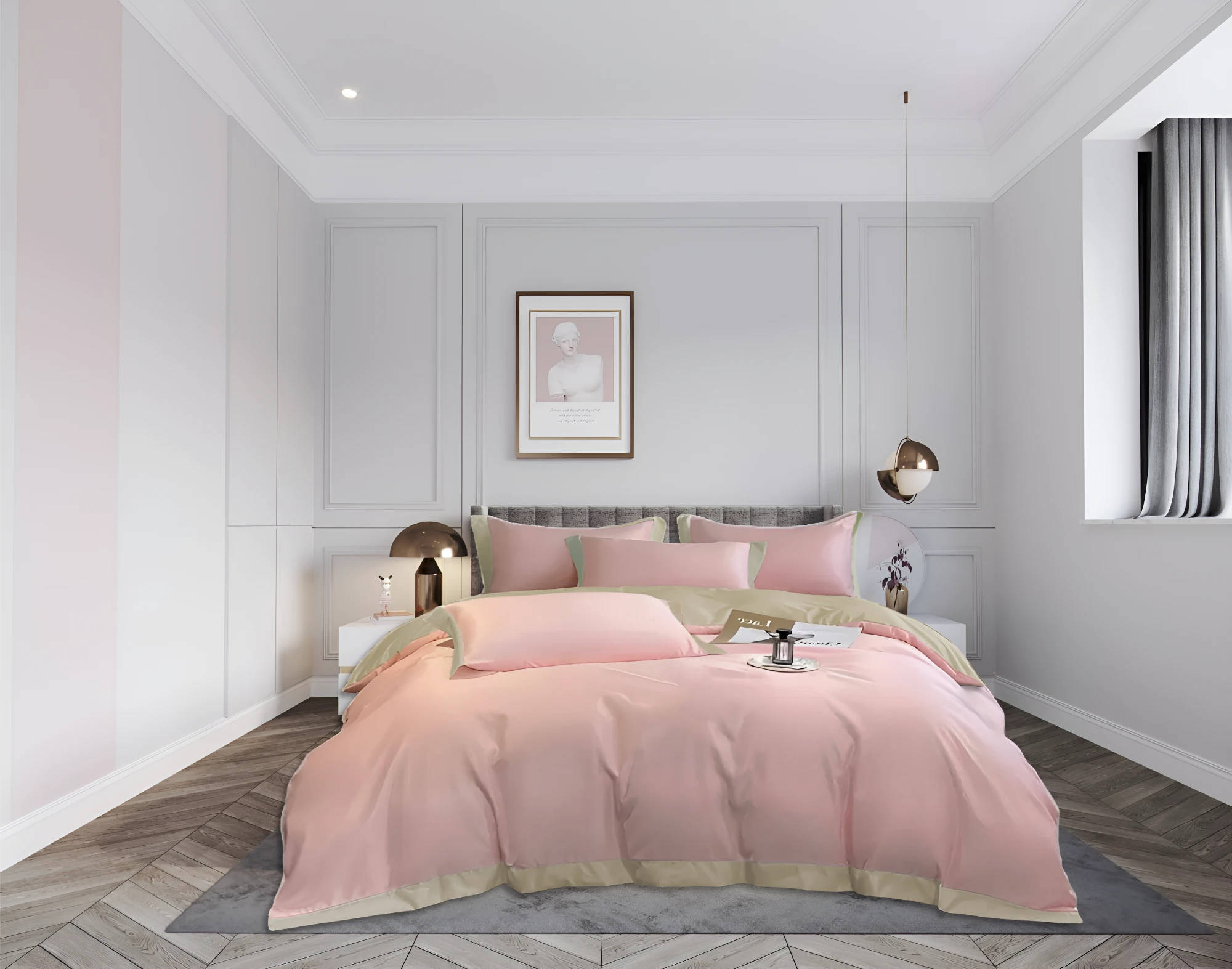Bambus Sengesett, Duo Beige og Rosa