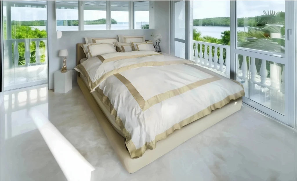Bambus Sengesett, Frame Hvit & Beige