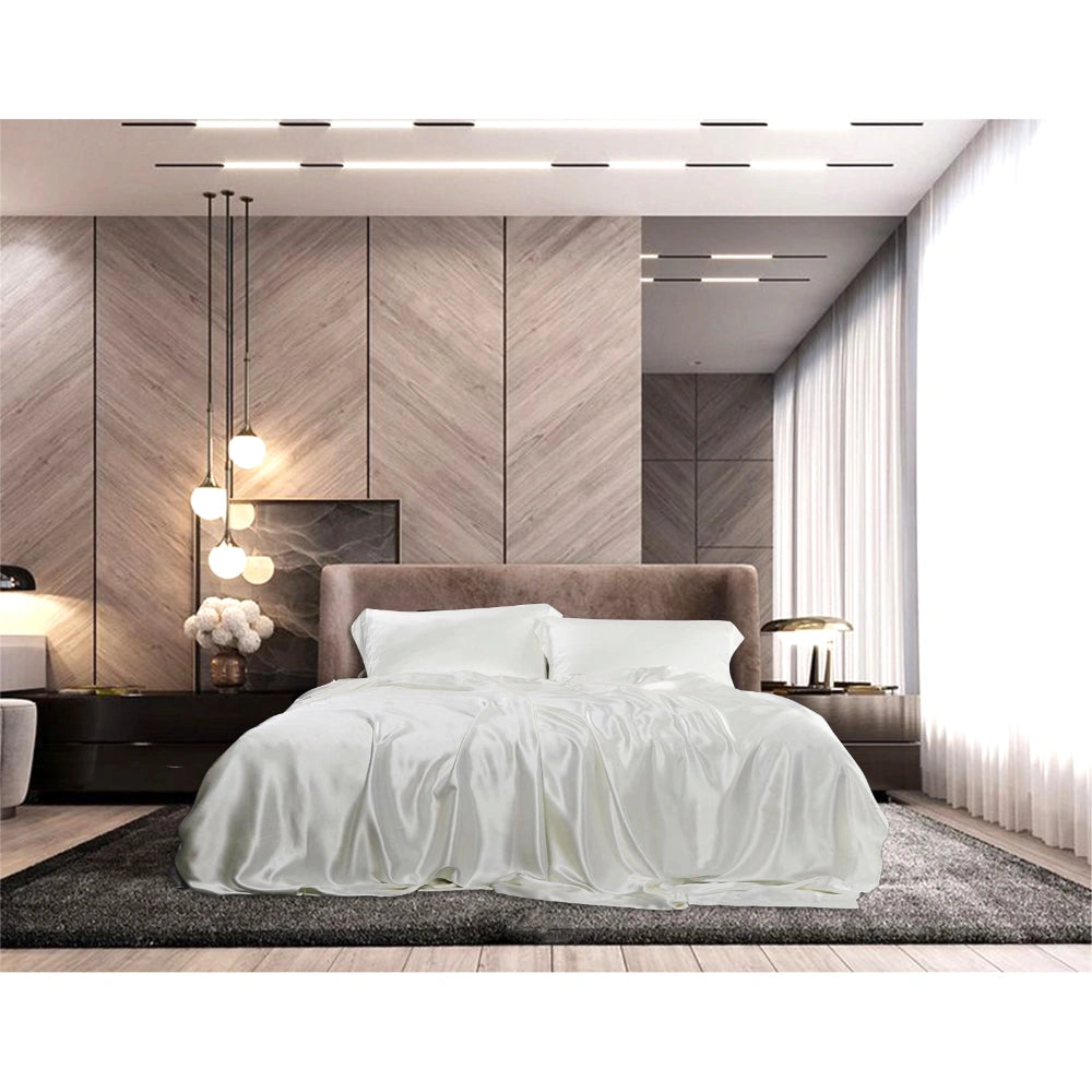 Silke/bomull Laken, naturhvit