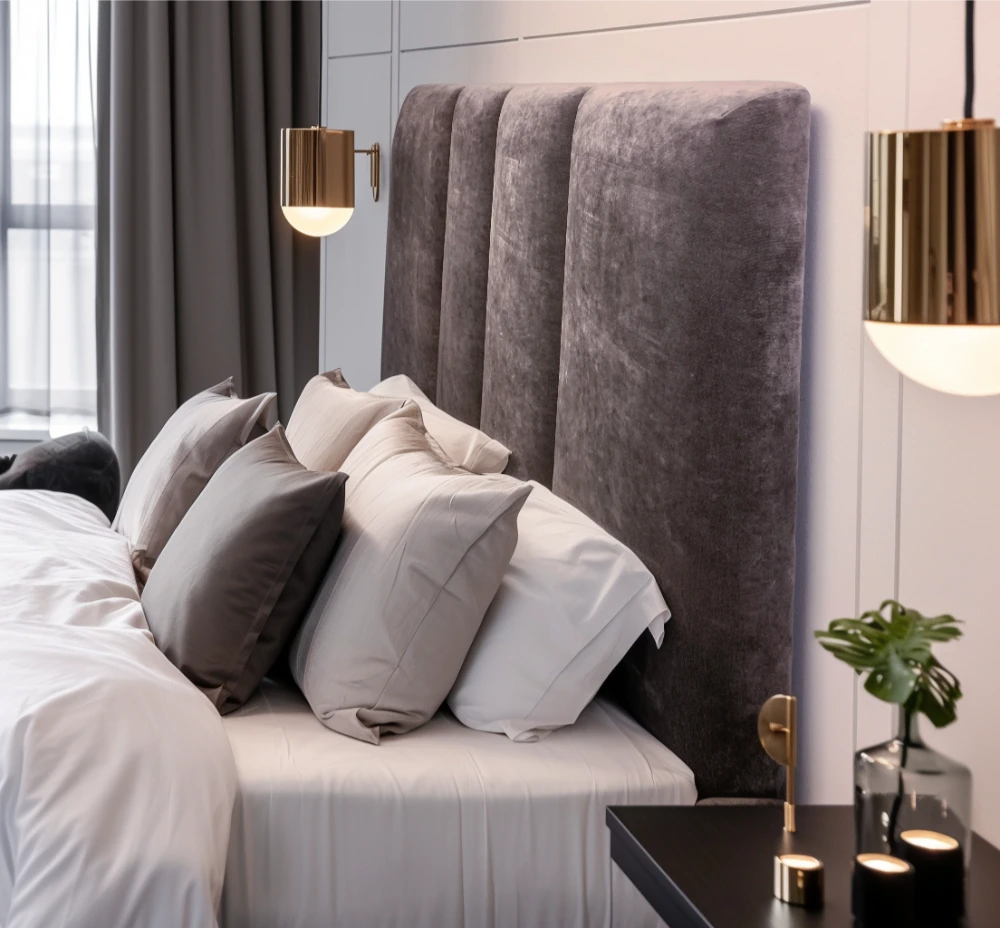 Sengegavl, utstillingsmodell, Skjärgård Grå fløyel