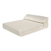 Double bed with headrest - beige and white fabric Bedtime.no.