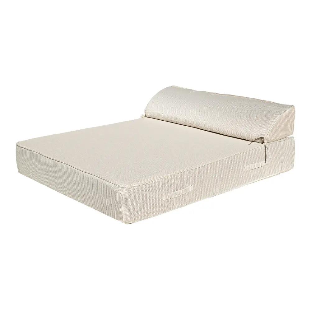Double bed with headrest - beige and white fabric Bedtime.no.