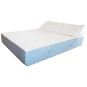 Double bed with headrest - White raphia + bleu pattern Bedtime.no.
