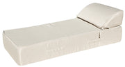 Single bed with headrest - beige and white fabric Bedtime.no.