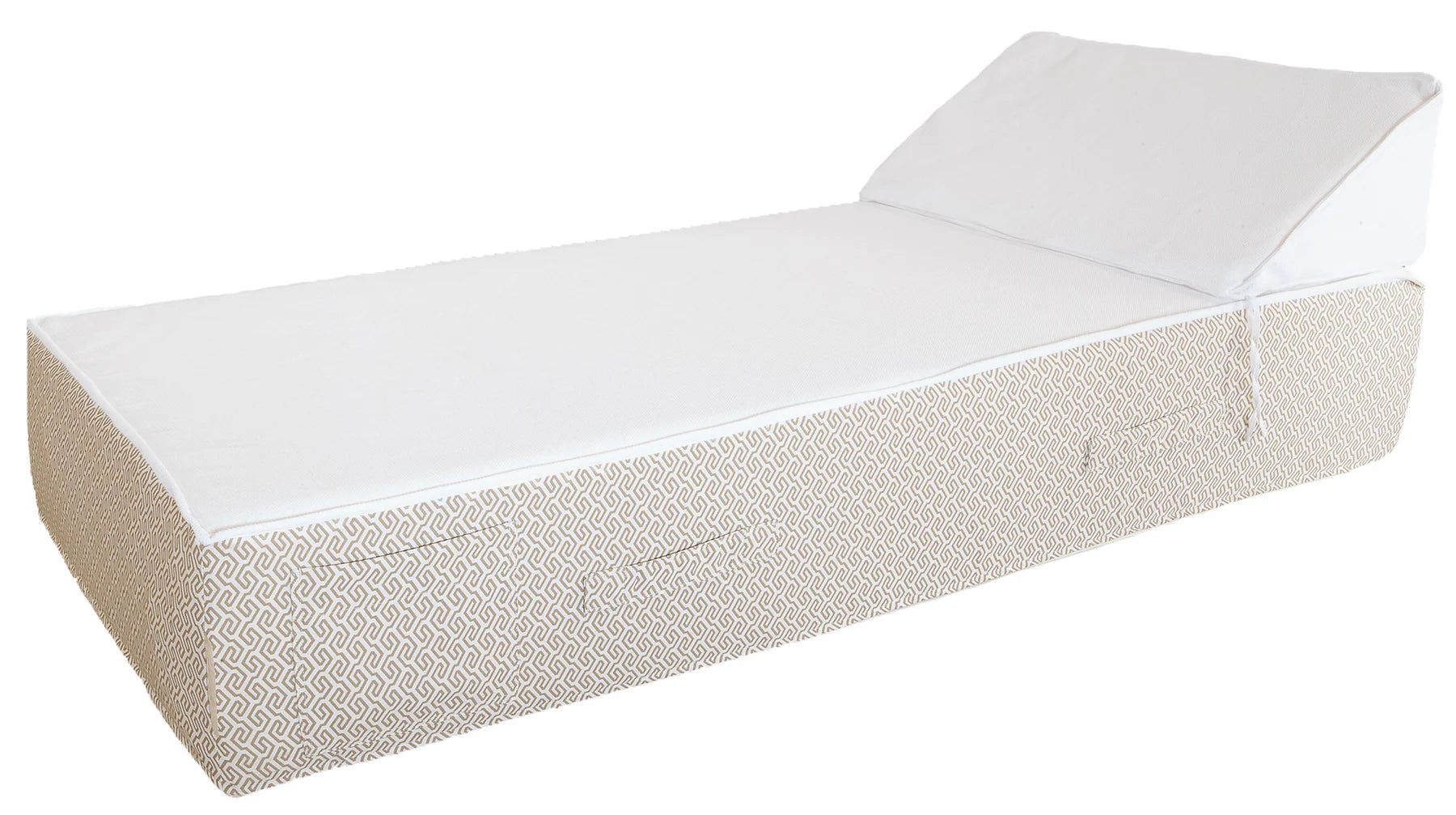 Single bed with headrest - White raphia + beige pattern Bedtime.no.