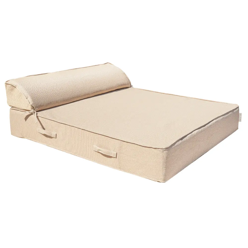 Double bed with headrest - raffia fabric Bedtime.no.