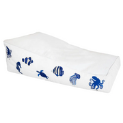 Flytende Solseng white raffia + blue fish embroidery Bedtime.no.