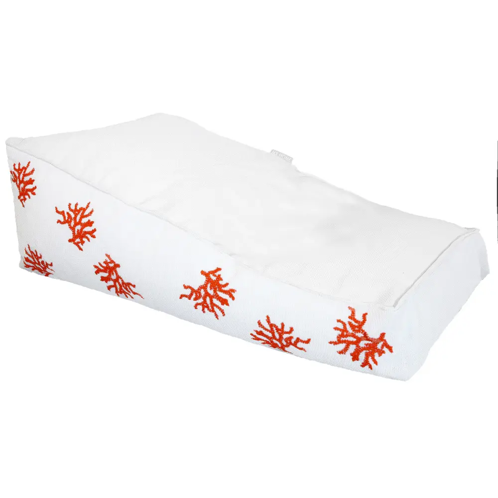 Flytende Solseng white raffia + red coral embroidery Bedtime.no.