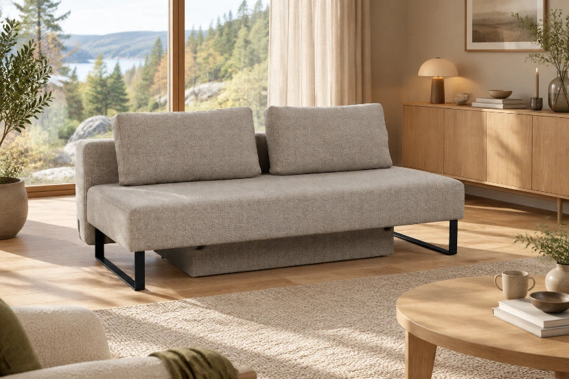 Hovden Buddy 3-seter sovesofa i skandinavisk stue – miljøbilde