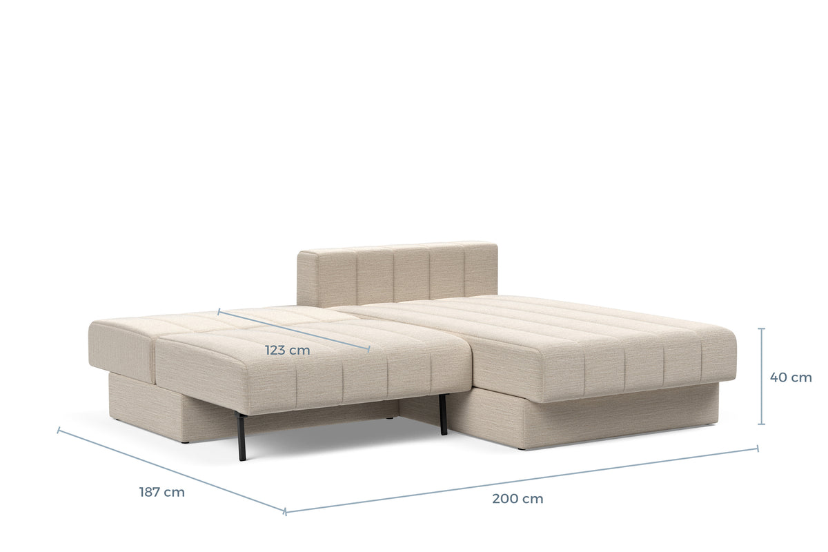Måltegning av Akello Lounger i sengestilling – måltegning