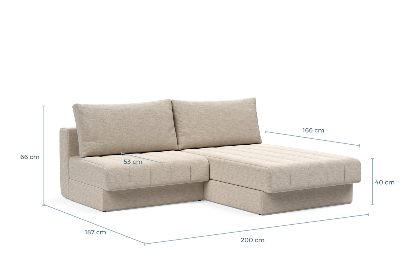 Måltegning av Akello Lounger i sofaform – måltegning