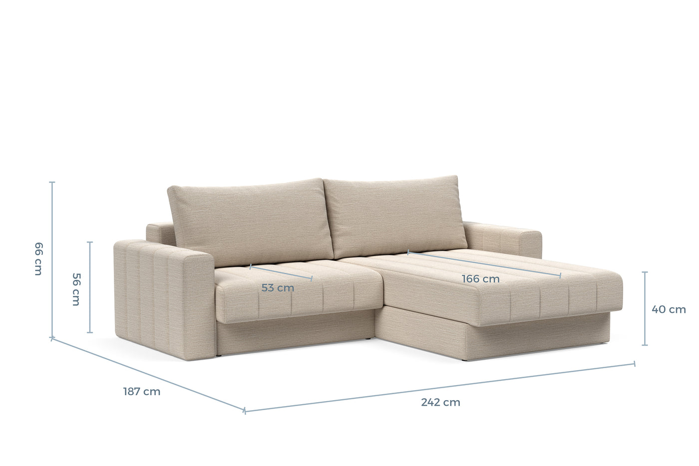 Måltegning av Akello Lounger med armlener i sofaform – måltegning