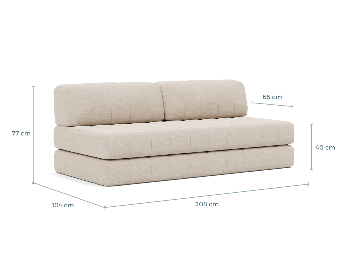 Måltegning av CozyPad sovesofa i sofaform – måltegning