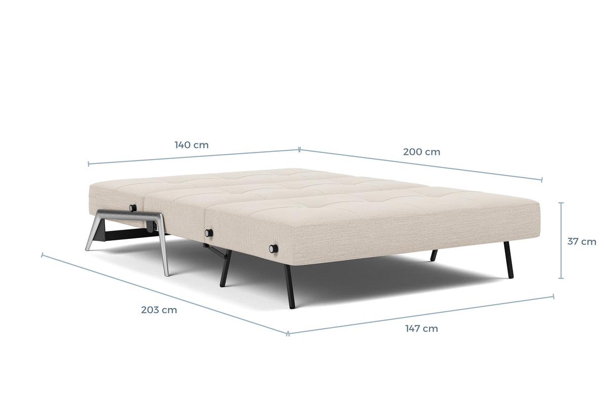 Måltegning av Cubed med aluminiumsben, 140 cm i sengestilling – måltegning