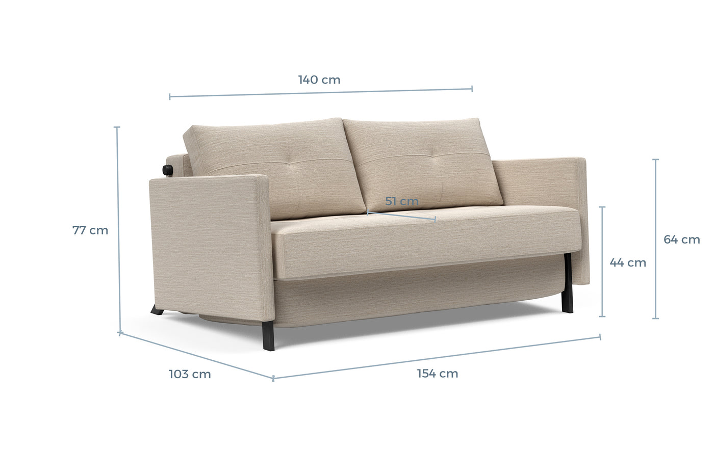 Måltegning av Cubed med armlener, 140 cm i sofaform – måltegning