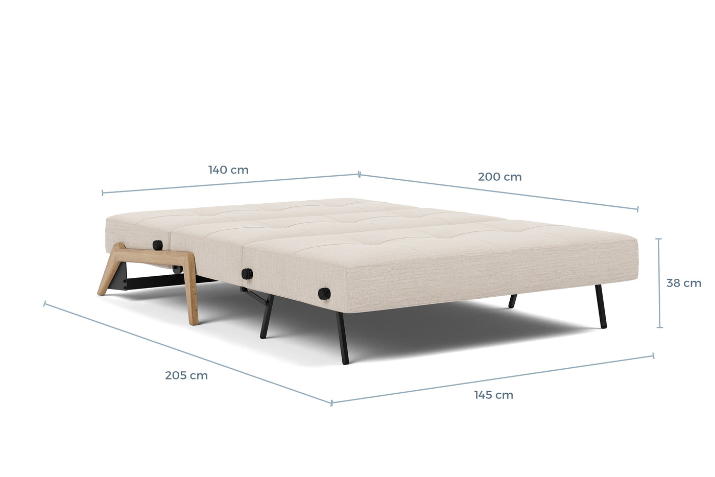 Måltegning av Cubed med eikeben, 140 cm i sengestilling – måltegning