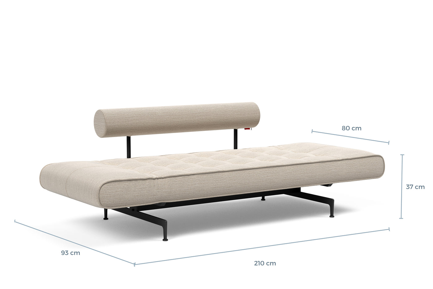 Måltegning av Ghia daybed med Laser-ben i sengestilling – måltegning