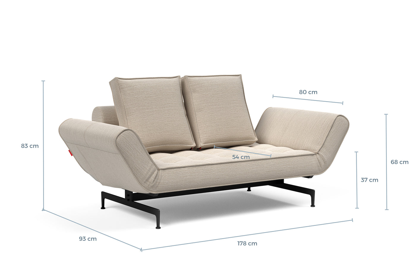 Måltegning av Ghia daybed med Laser-ben i sofaform – måltegning
