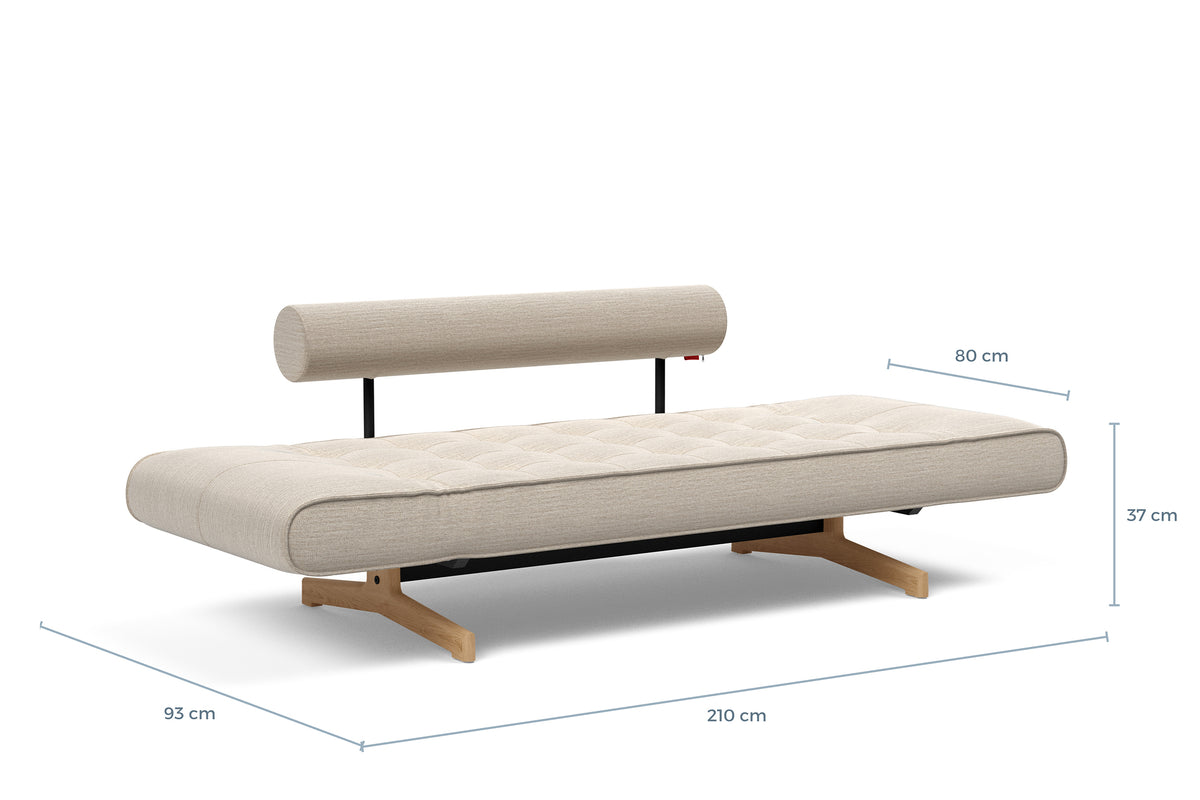 Måltegning av Ghia daybed med eikeben i sengestilling – måltegning