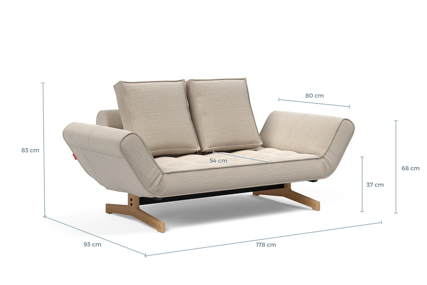 Måltegning av Ghia daybed med eikeben i sofaform – måltegning