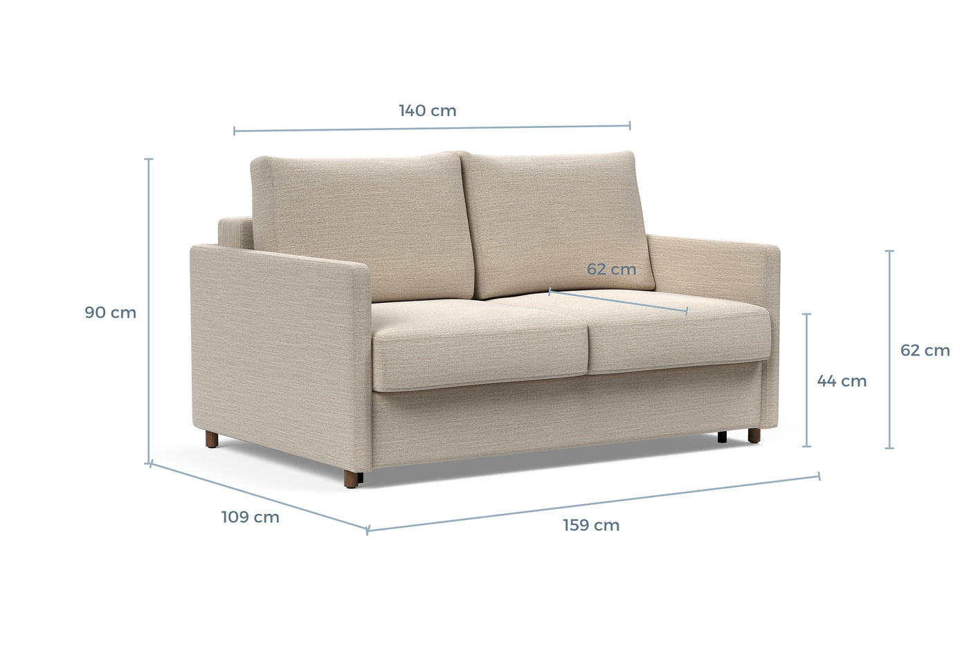 Måltegning av Neah Slim, 140 cm i sofaform – måltegning